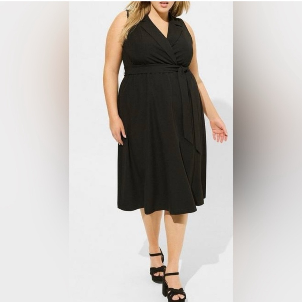 NWT Torrid Black Midi Twill Shirtdress Sleeveless Belted Stretch WomenPlus 3X